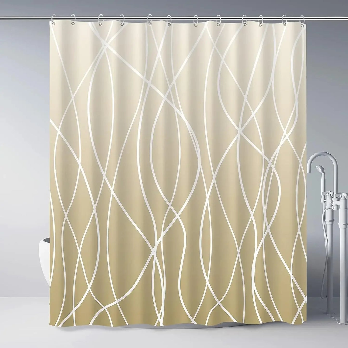 Modern Gradient Stripe Shower Curtain with Hooks