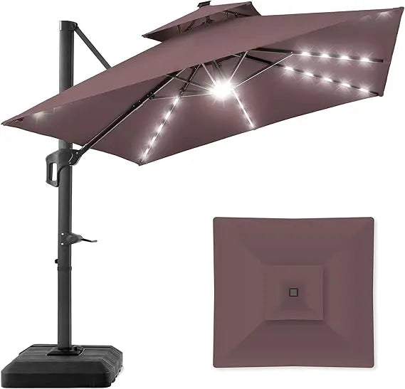 Tier Square Cantilever Patio Umbrella with Solar LED Lights
