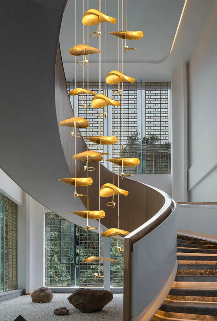 Golden Copper Lotus Leaf Chandelier