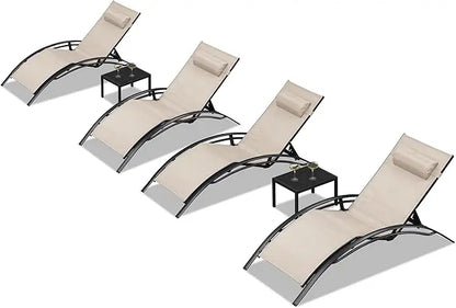 Oversized Lightweight Chaise Lounge Set with 2 Side Tables