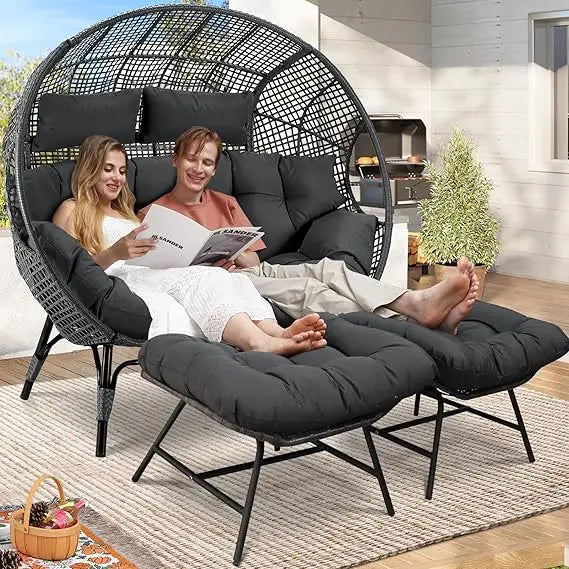 Loveseat Egg Chair with Ottomans and Cushions