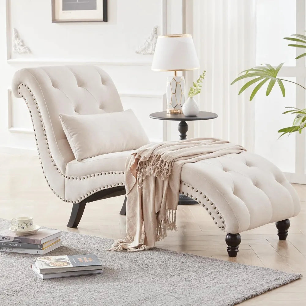 Tufted Chaise Lounge with Pillow