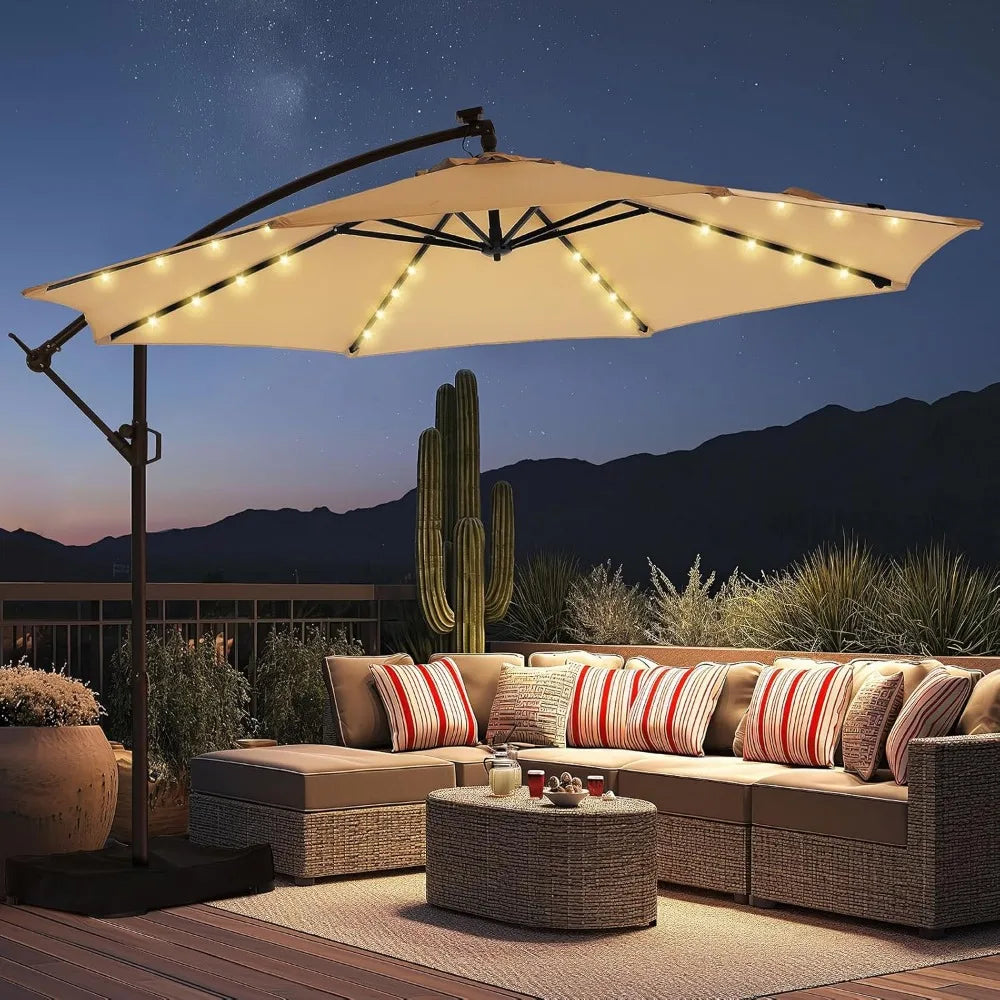 Round Cantilever Patio Umbrella with Solar LED Lights