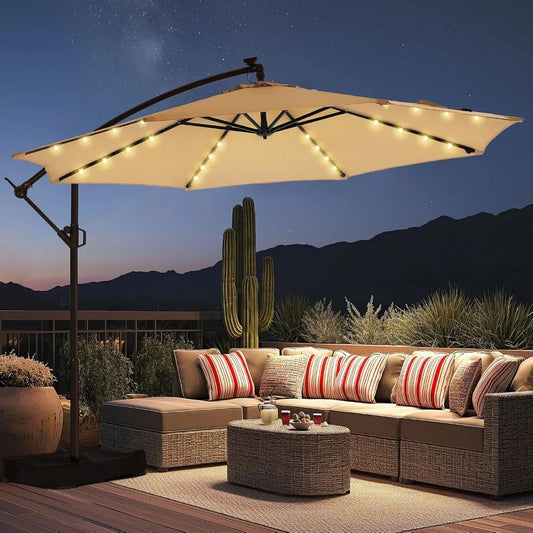 Round Cantilever Patio Umbrella with Solar LED Lights