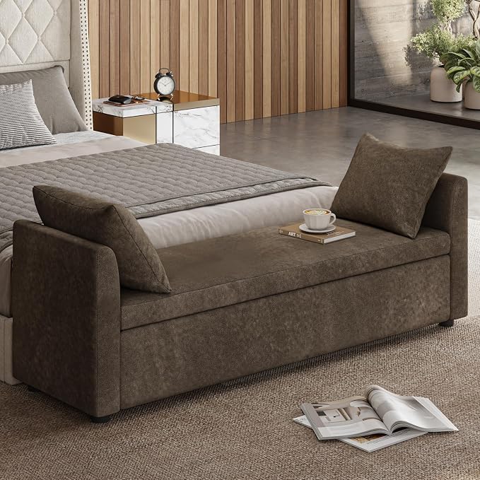 Modern Upholstered Storage Bench with Pillows