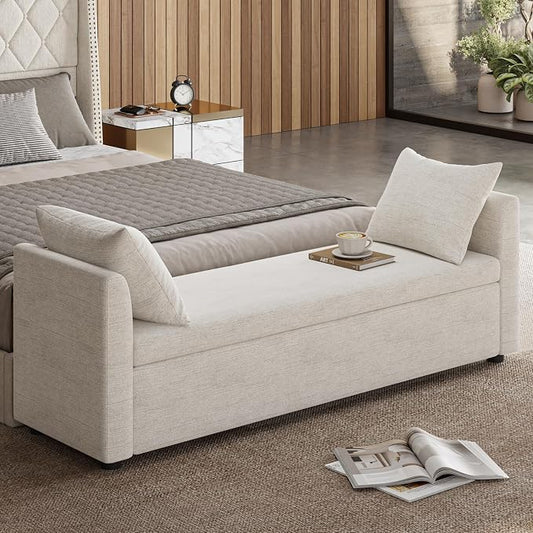 Modern Upholstered Storage Bench with Pillows