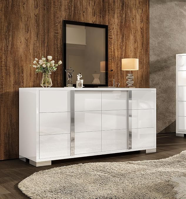 Modern High Gloss Dresser with Chrome Mirror Handles