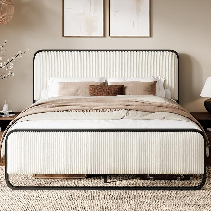 Modern Curved Upholstered Platform Bed
