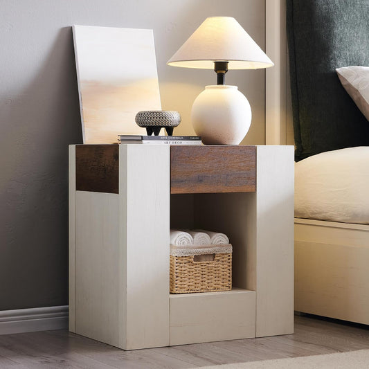 Modern Farmhouse Nightstand with Charging Station