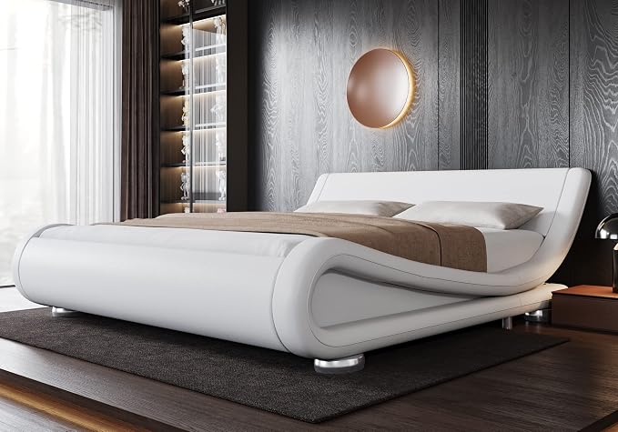 Modern Sleigh Upholstered Platform Bed