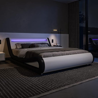 Modern LED Storage Bed Frame with Adjustable Headboard