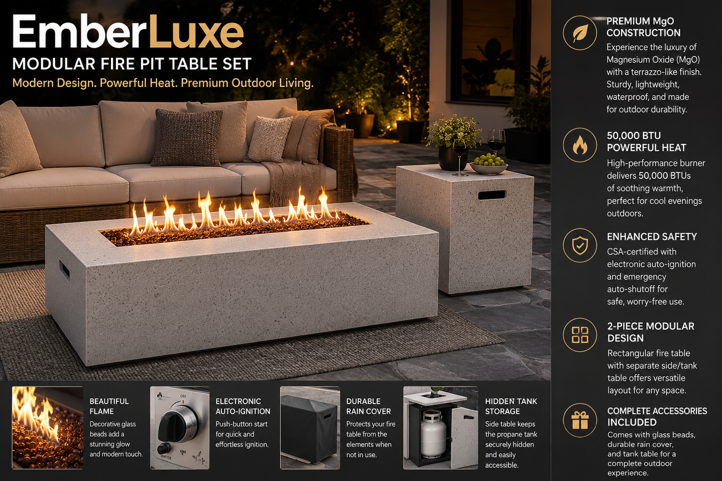 EmberLuxe Modular Fire Pit Table Set