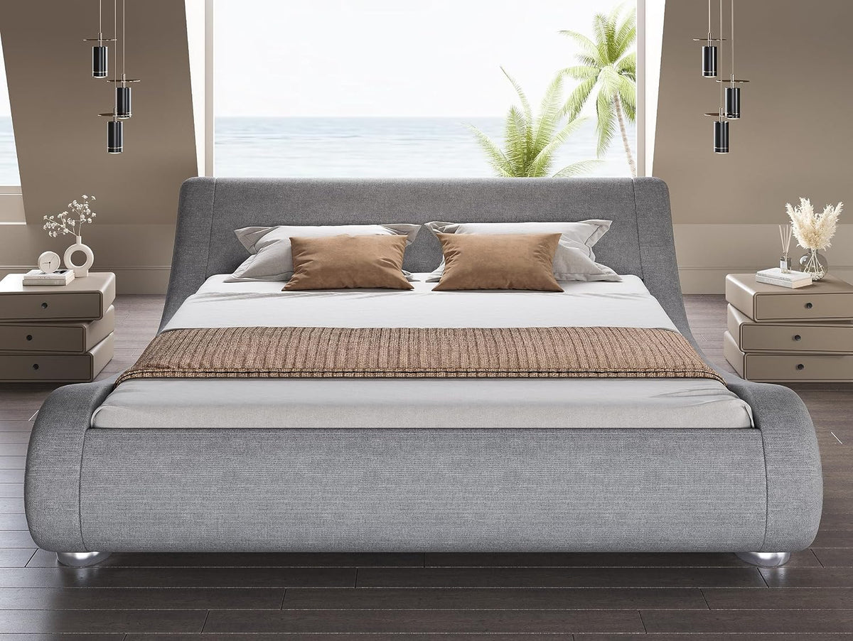 Modern Sleigh Upholstered Platform Bed