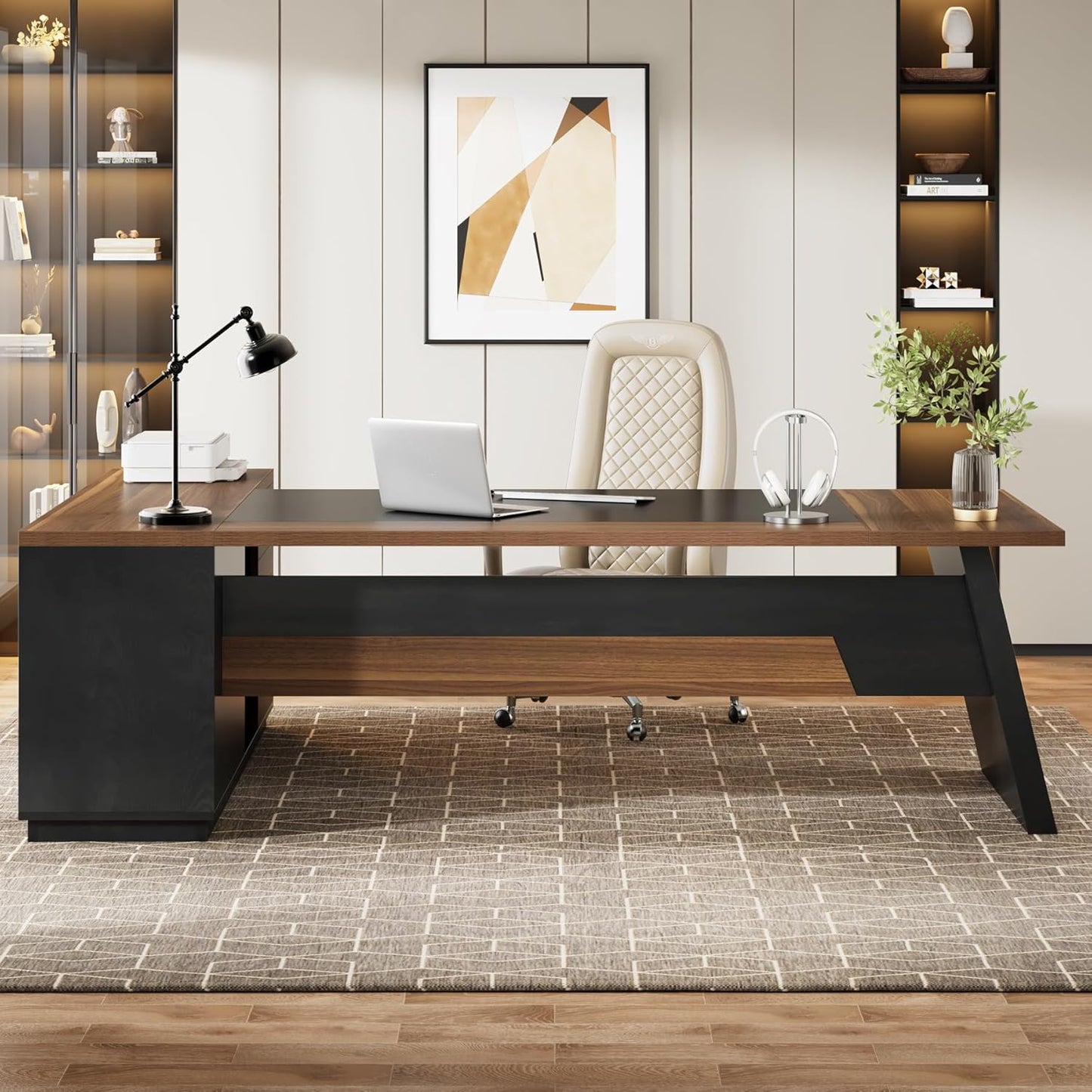 Grandview Executive L-Shaped Desk with File Storage