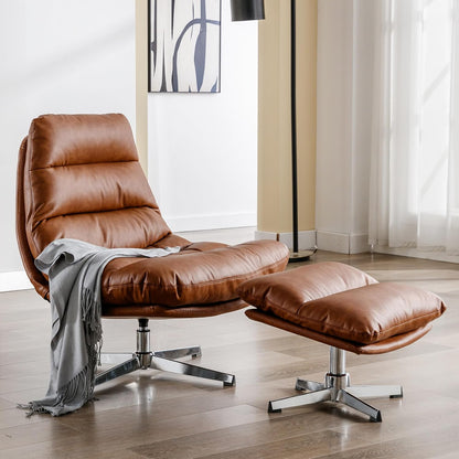 Mid-Century Modern Leather Recliner with Ottoman