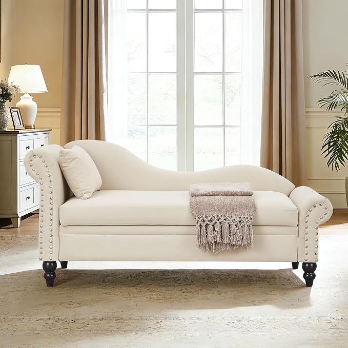 Modern Velvet Storage Chaise Lounge