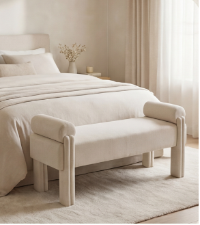 Modern Cylindrical Upholstered Linen Bench