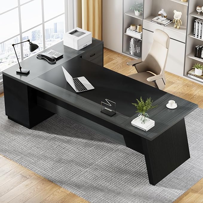 Grandview Executive L-Shaped Desk with File Storage
