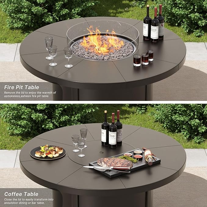 EmberGlow Patio Dining Set with Fire Pit Table