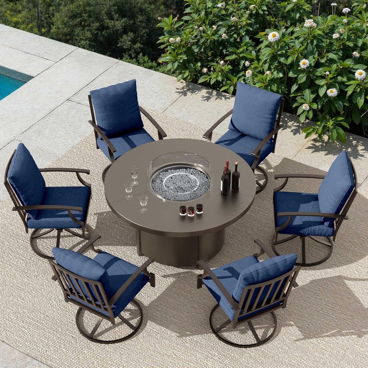 EmberGlow Patio Dining Set with Fire Pit Table