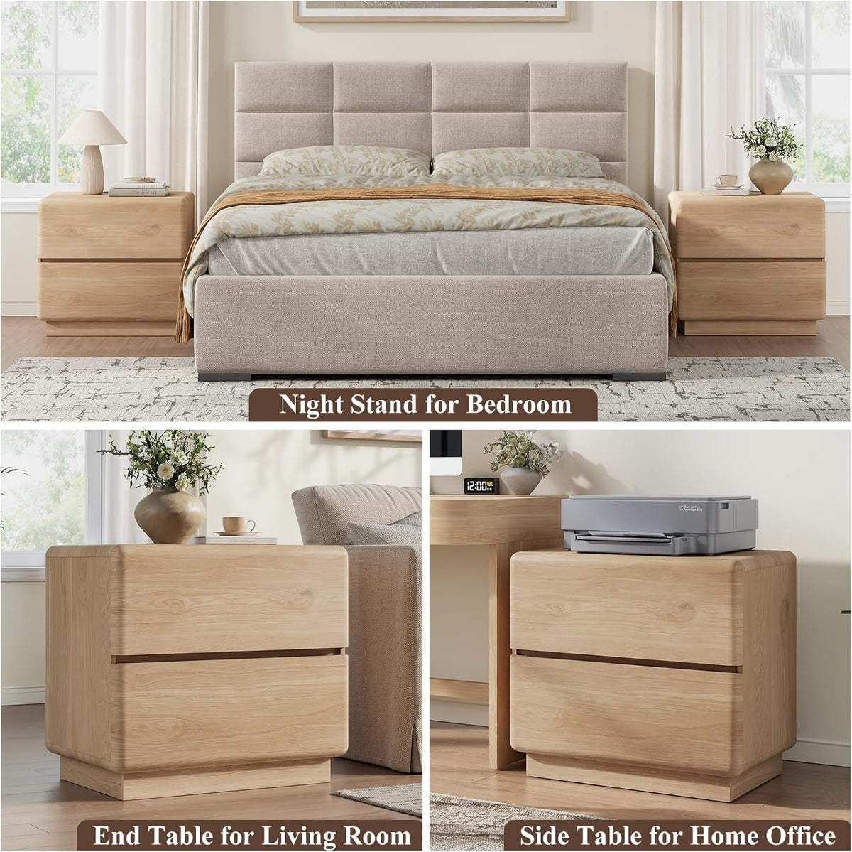 Mid-Century Oak Nightstand with Charging Station