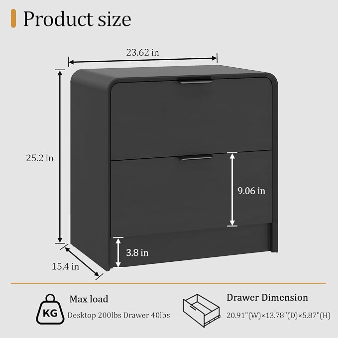 Modern Curved 2-Drawer Nightstand