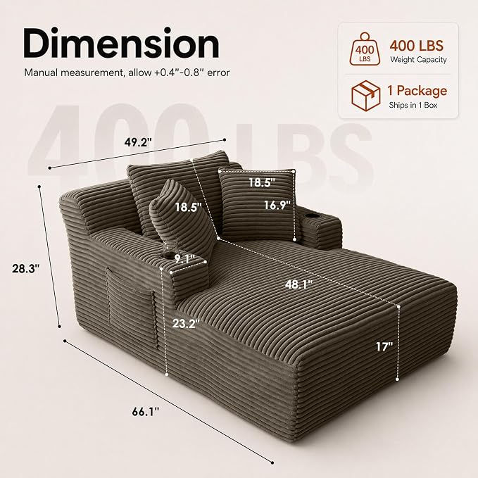 Modern Oversized Corduroy Cloud Chaise Lounge