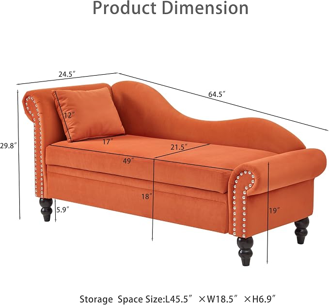 Modern Velvet Storage Chaise Lounge