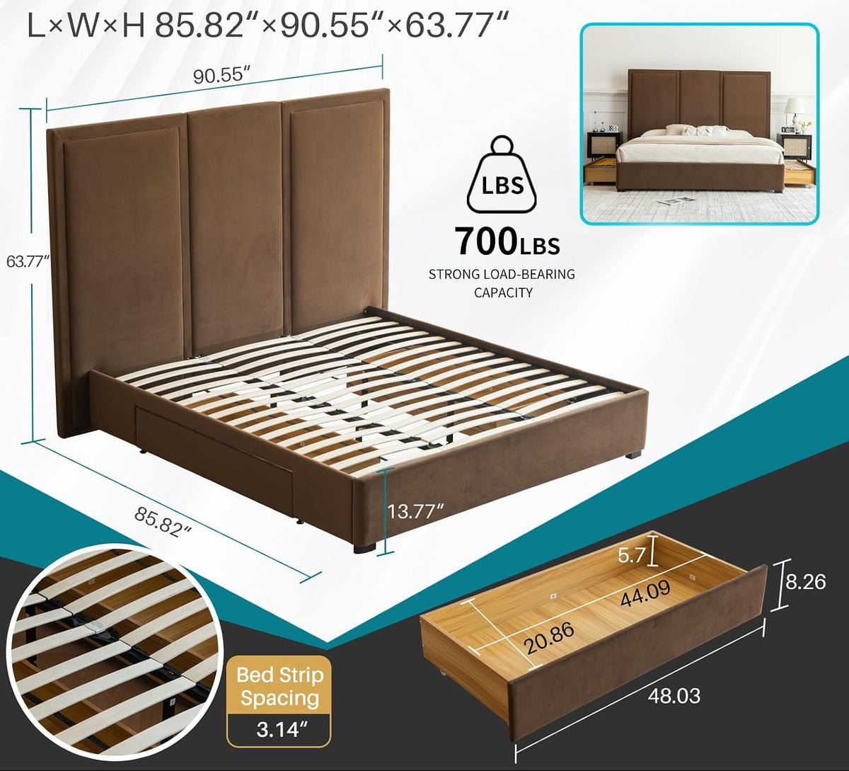 Modern Simplicity Linen Bed with Storage