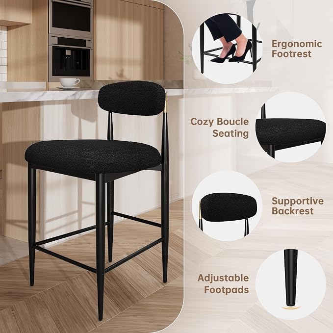 Modern Bouclé Counter Stool Set