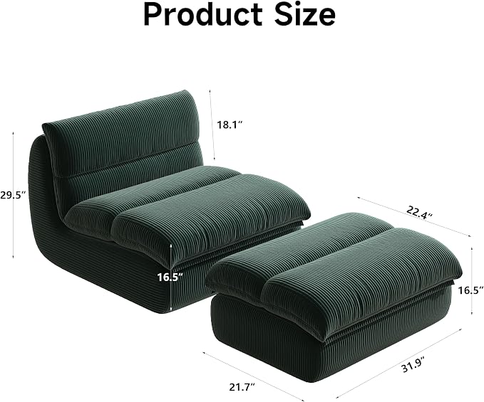 Modern Corduroy Lounge Chair with Ottoman