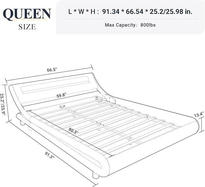 Modern LED Storage Bed Frame with Adjustable Headboard