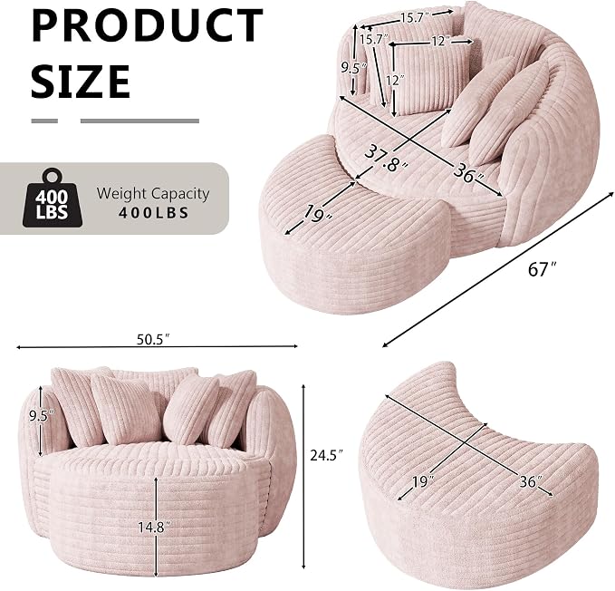 Modern Corduroy Oversized Lounge Chair with Ottoman