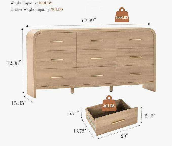 Modern Curved Oak Dresser