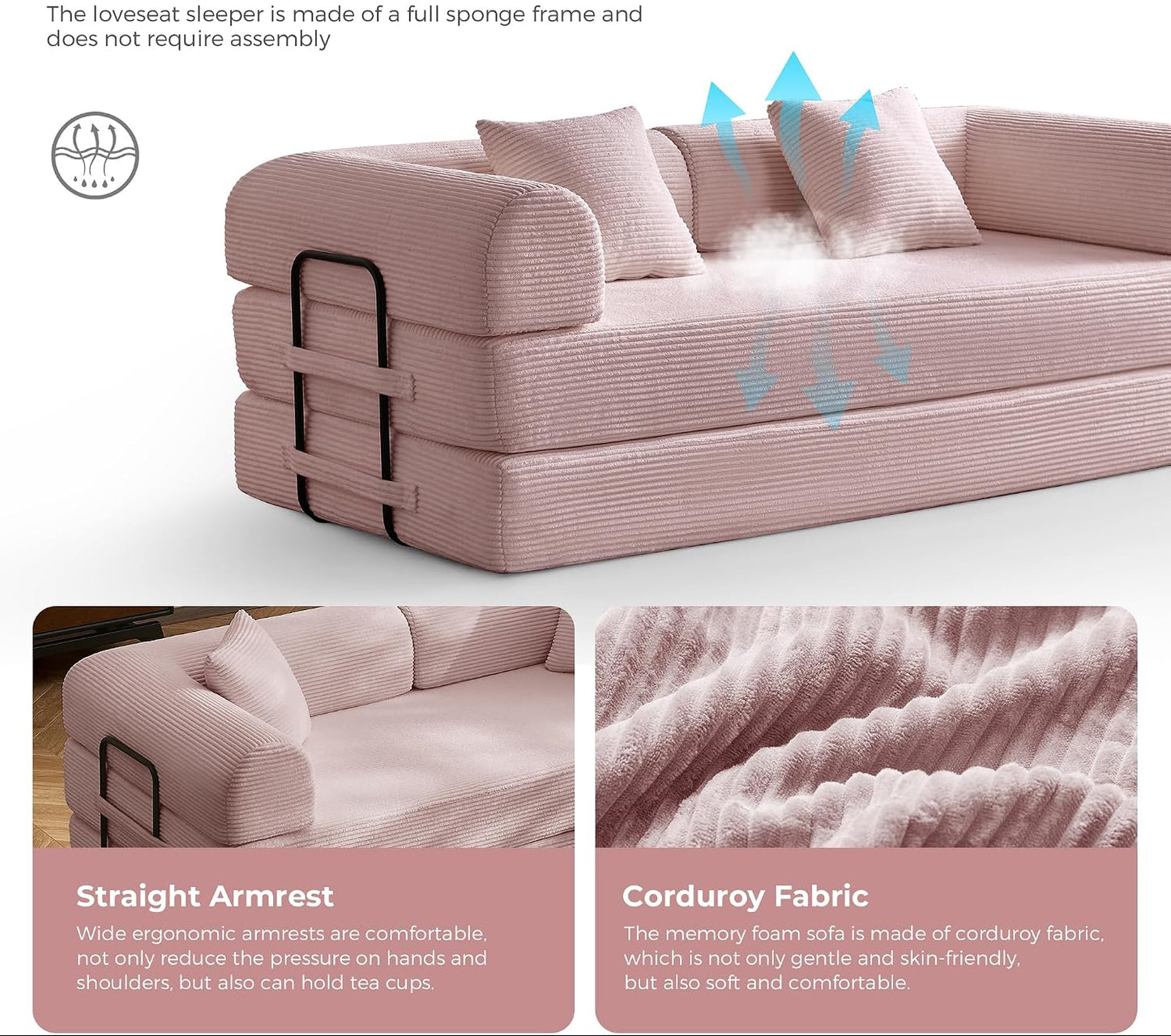 CloudRest Corduroy Sleeper Sofa Bed