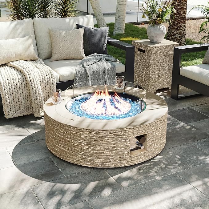 Sandstone Halo Fire Pit Table Set