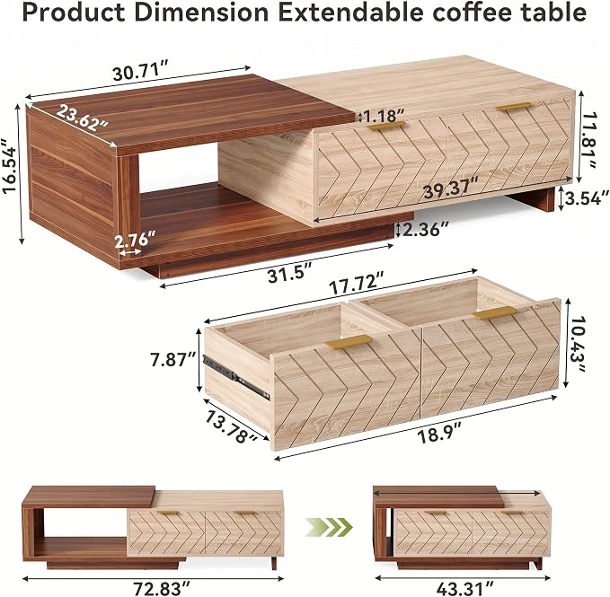 Expandable Storage Coffee Table with Sliding Top