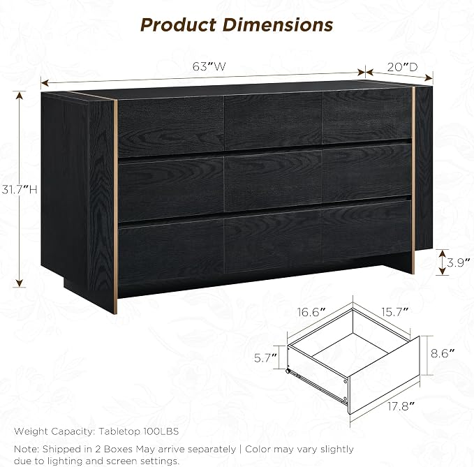 Modern Architectural Wood Dresser with Gold-Capped Feet