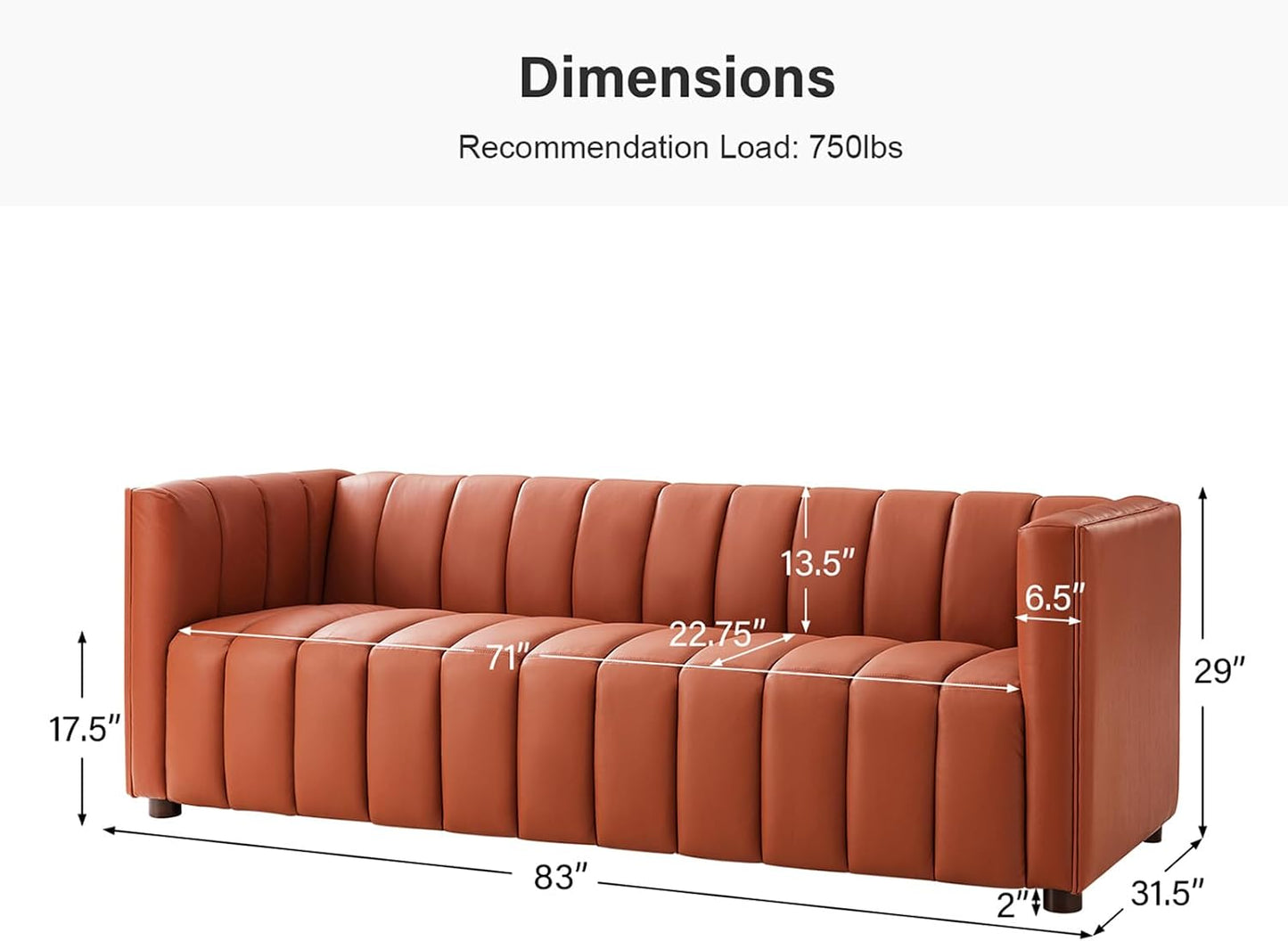 Luxe Channel Tufted Genuine Leather Sofa