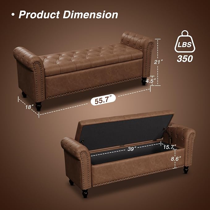 Mid-Century Modern Faux Leather Storage Bench