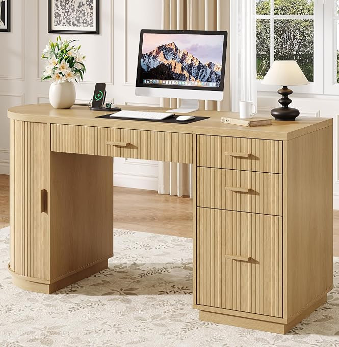 Monarch Fluted Executive Storage Desk with Charging Station