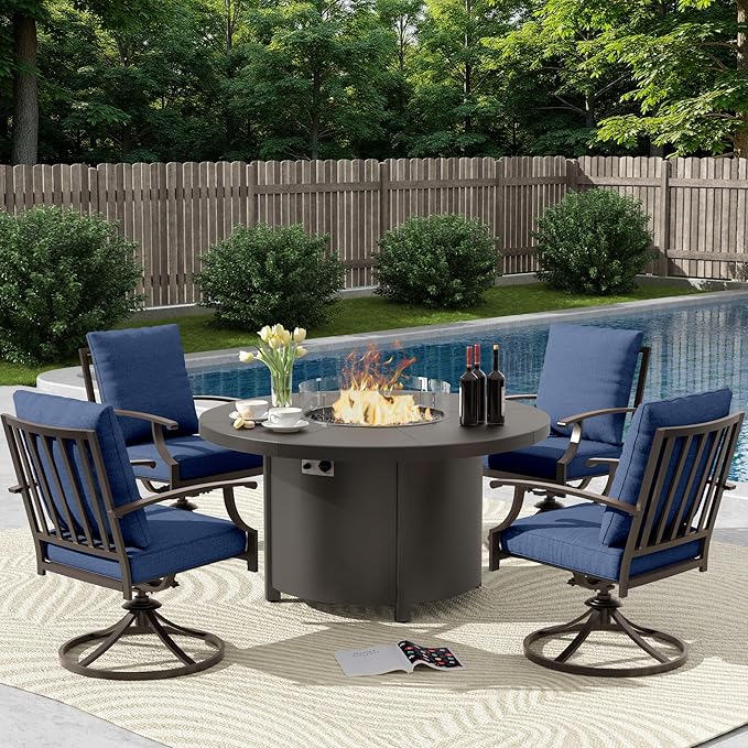 EmberGlow Patio Dining Set with Fire Pit Table