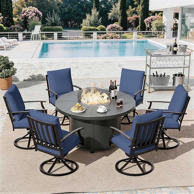 EmberGlow Patio Dining Set with Fire Pit Table