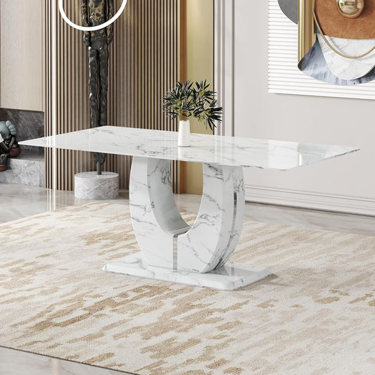 LuxeMarble Glass Dining Table