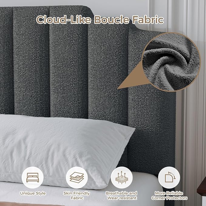 Cloud Bouclé Upholstered Platform Bed