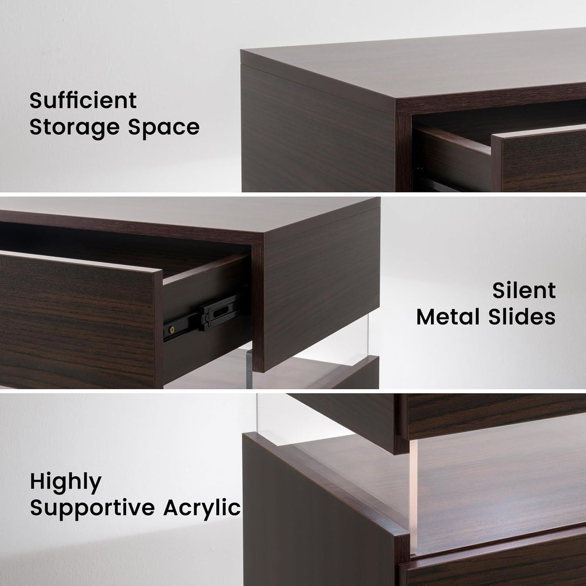 Modern LED 3-Drawer Nightstand