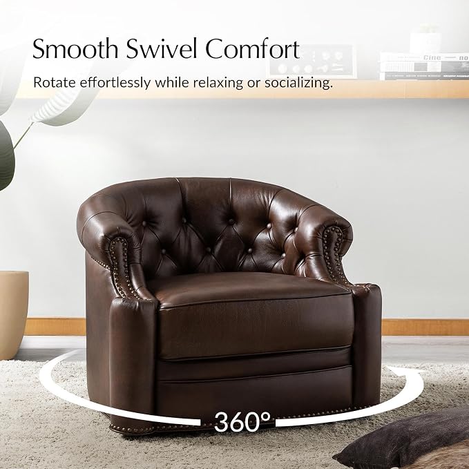 Regent™ Genuine Leather Swivel Barrel Chair