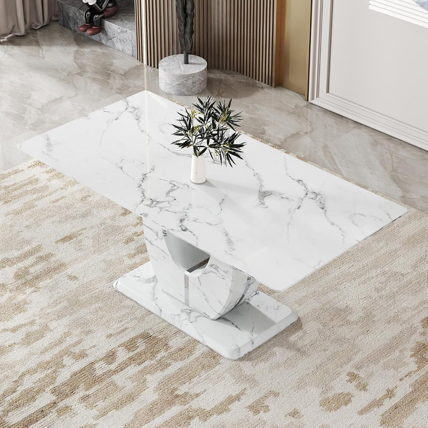 LuxeMarble Glass Dining Table