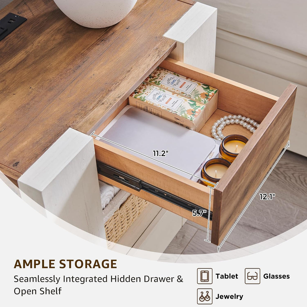 Modern Farmhouse Nightstand with Charging Station