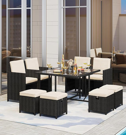Monaco 9-Piece Space-Saving Wicker Patio Dining Set